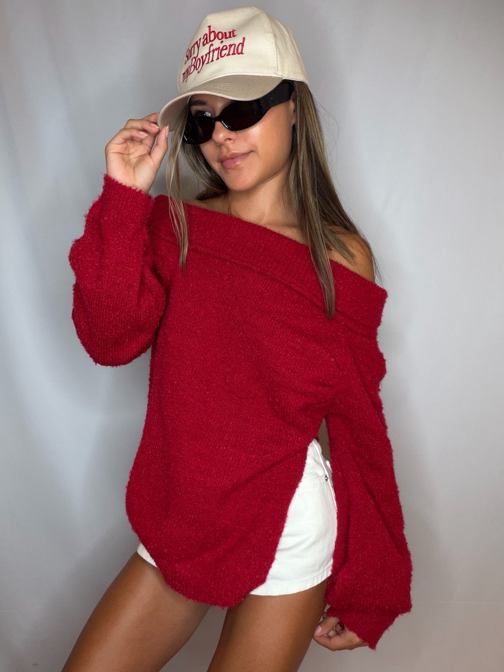 Polka dots & Moonbeams LA Off-Shoulder Red Women’s Sweater